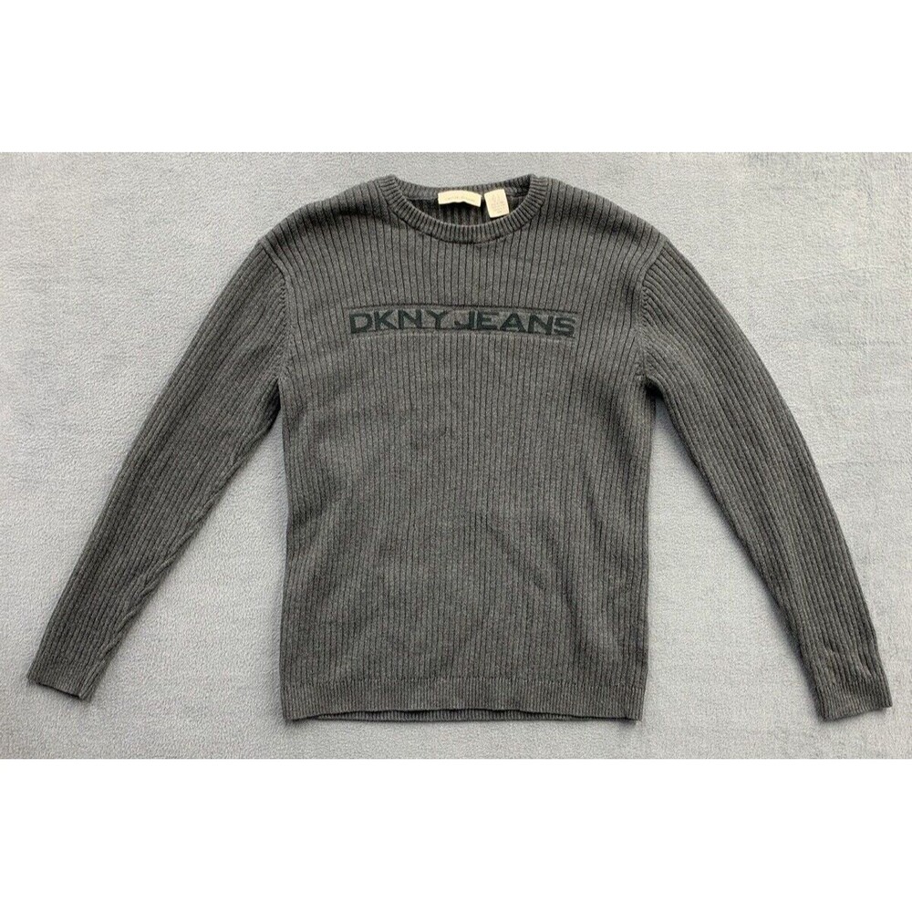 DKNY Jean Ribbed Long Sleeve Sweater Men's Size Large Gray Crew Neck VTG Y2K